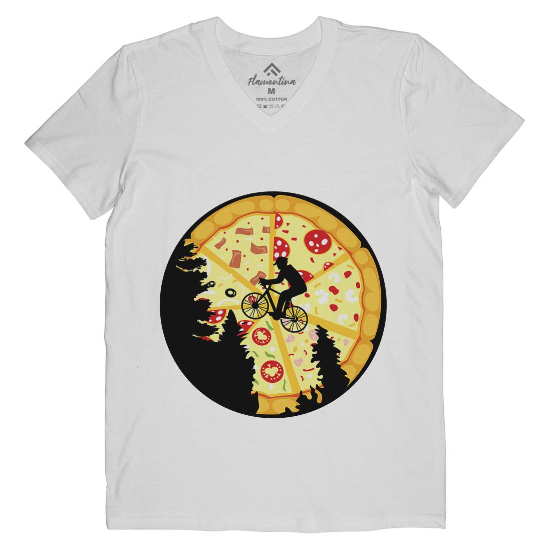 Pizza Moon Mens V-Neck T-Shirt Food B066