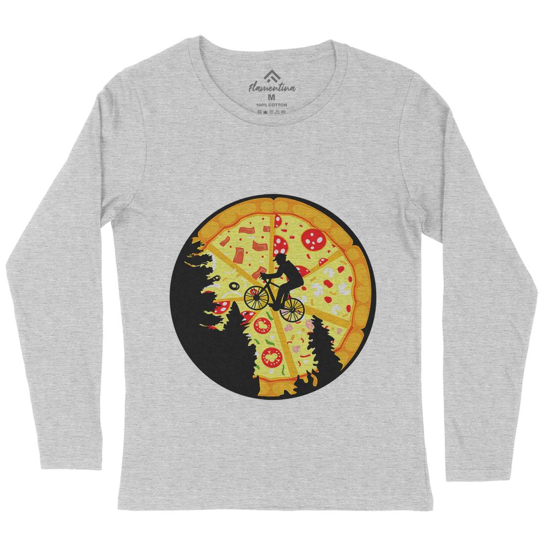 Pizza Moon Womens Long Sleeve T-Shirt Food B066