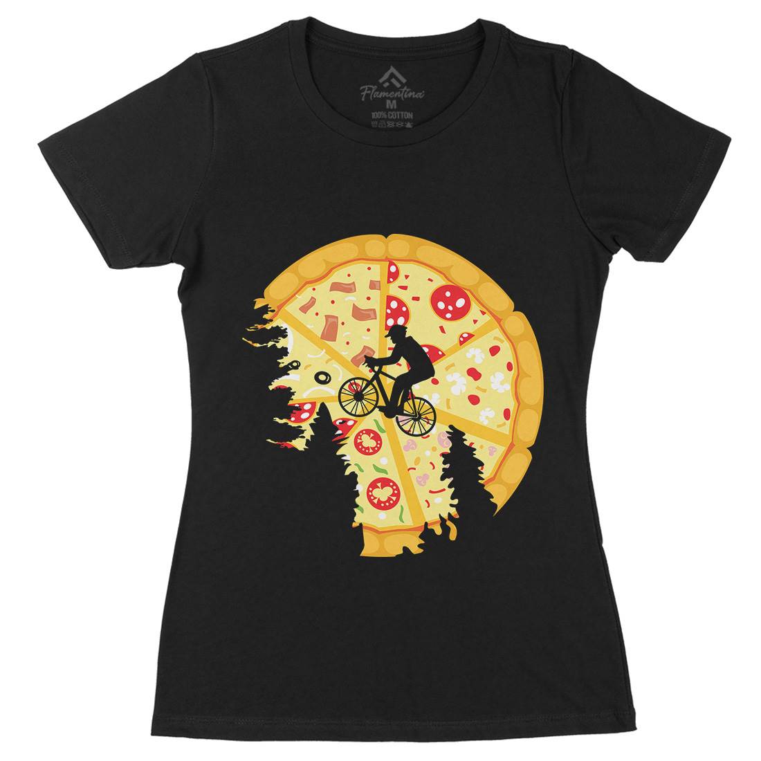 Pizza Moon Womens Organic Crew Neck T-Shirt Food B066