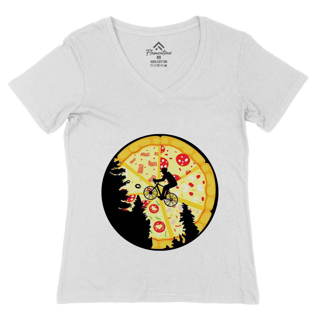 Pizza Moon Womens Organic V-Neck T-Shirt Food B066