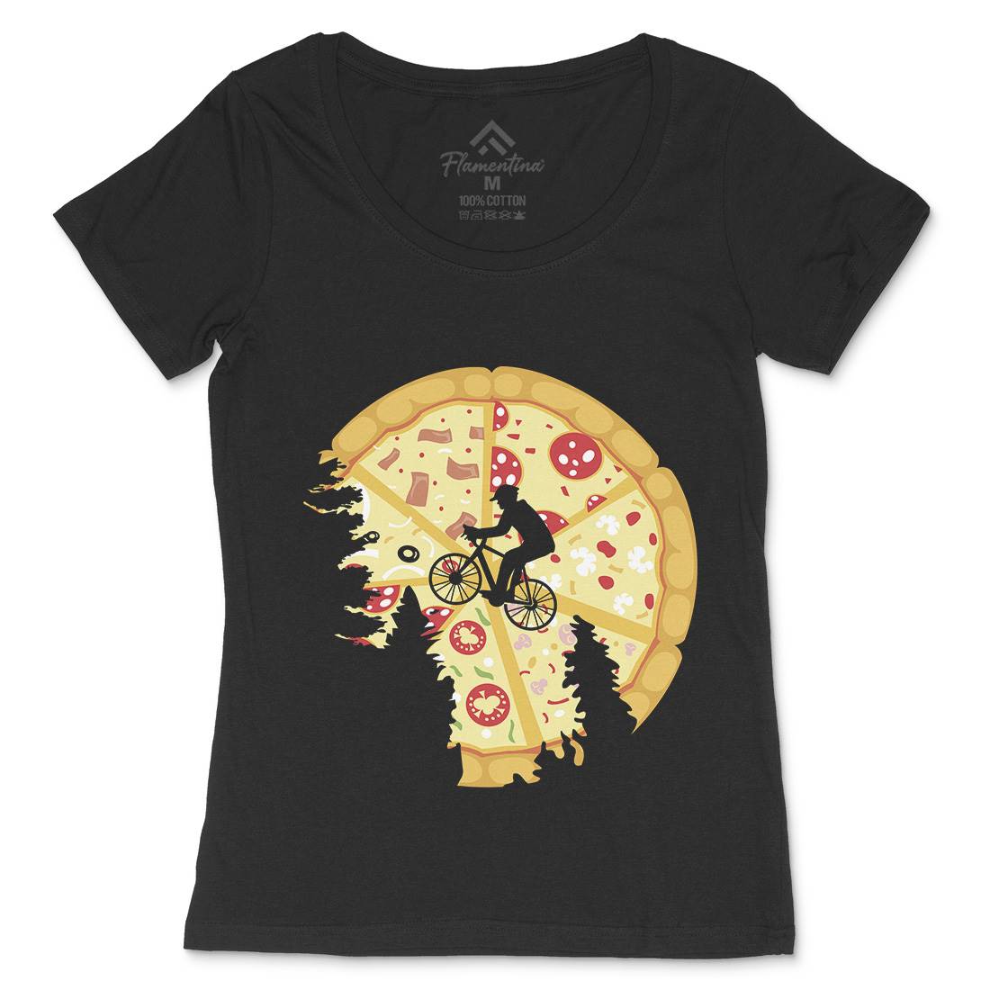 Pizza Moon Womens Scoop Neck T-Shirt Food B066