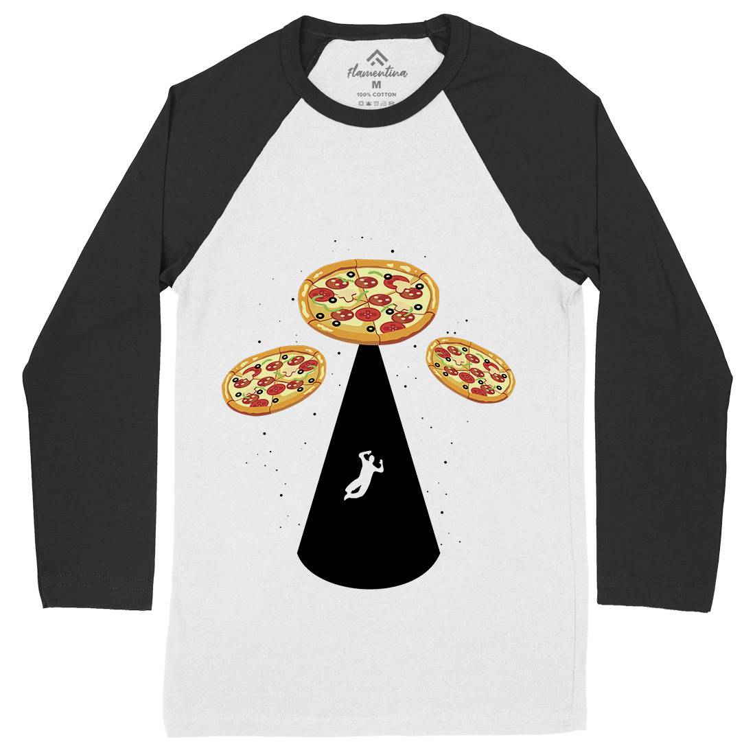 Pizza Ufo Mens Long Sleeve Baseball T-Shirt Food B068