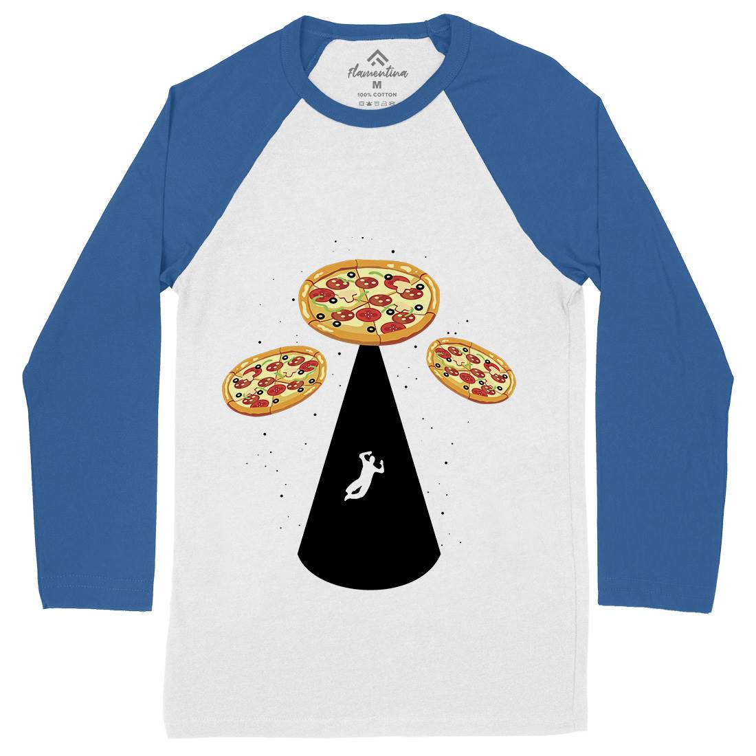 Pizza Ufo Mens Long Sleeve Baseball T-Shirt Food B068