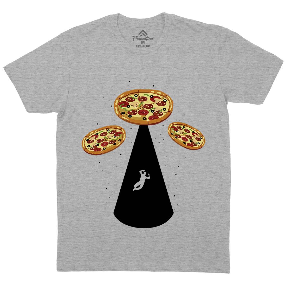 Pizza Ufo Mens Organic Crew Neck T-Shirt Food B068