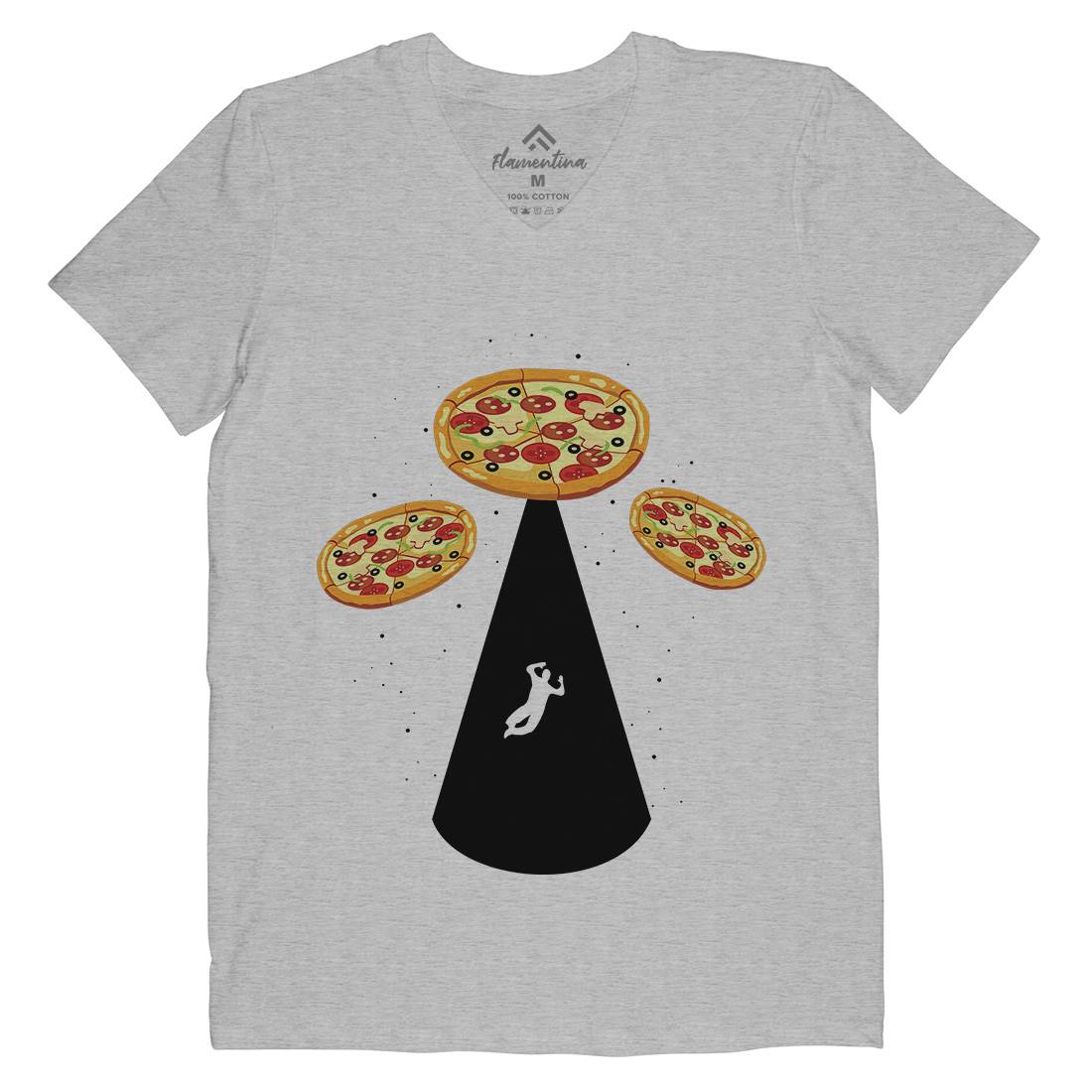 Pizza Ufo Mens V-Neck T-Shirt Food B068