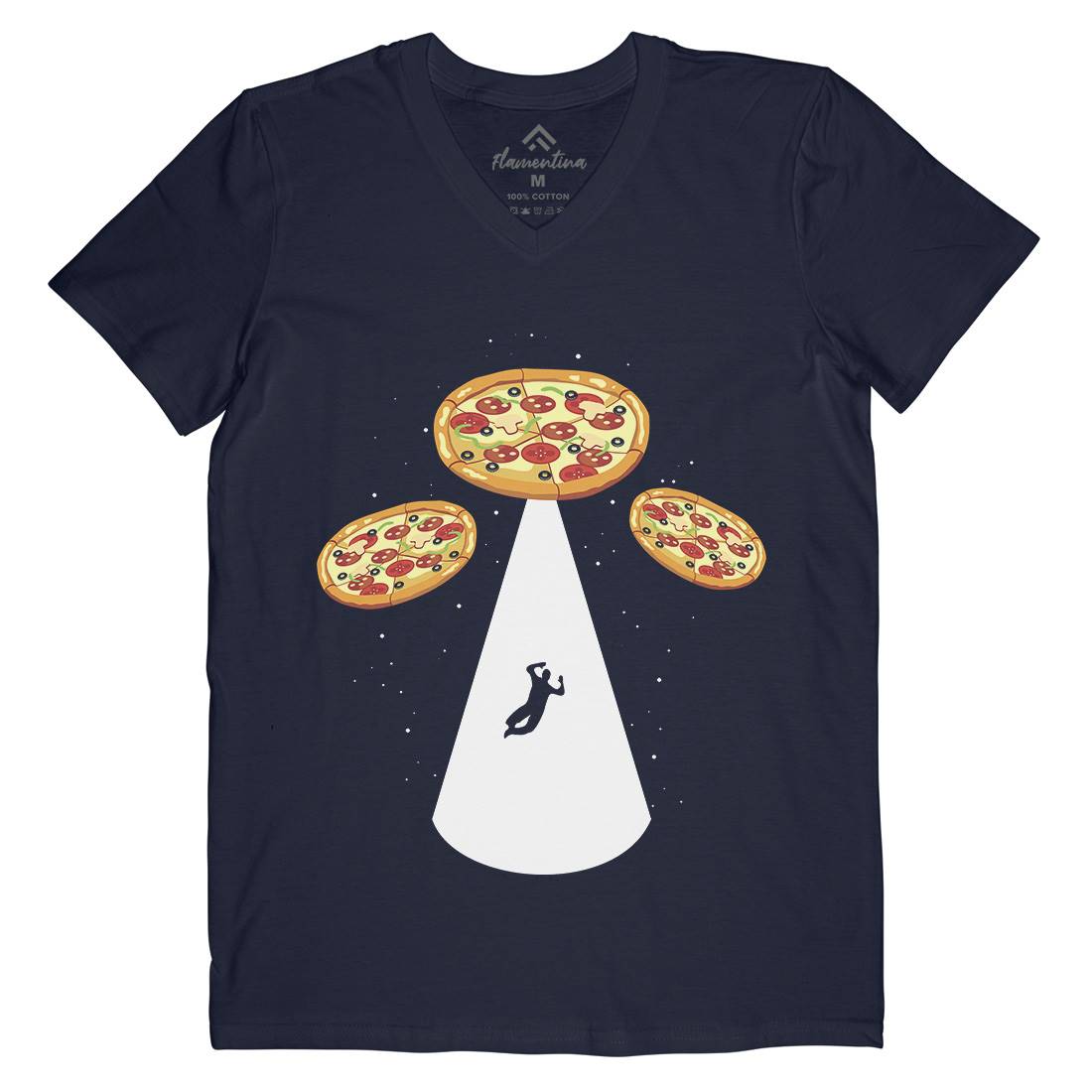 Pizza Ufo Mens Organic V-Neck T-Shirt Food B068