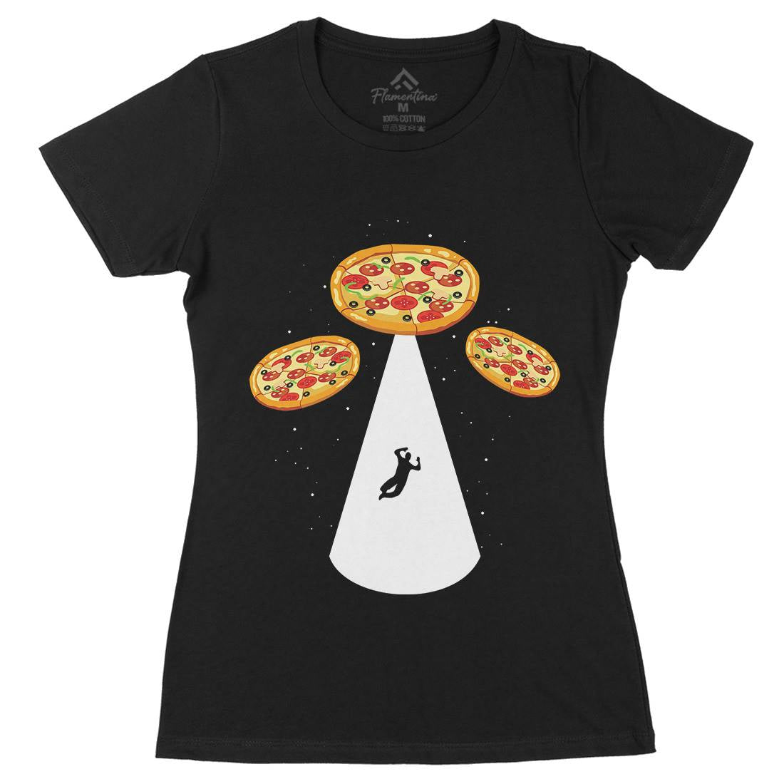 Pizza Ufo Womens Organic Crew Neck T-Shirt Food B068