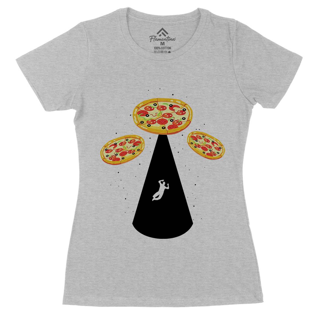Pizza Ufo Womens Organic Crew Neck T-Shirt Food B068