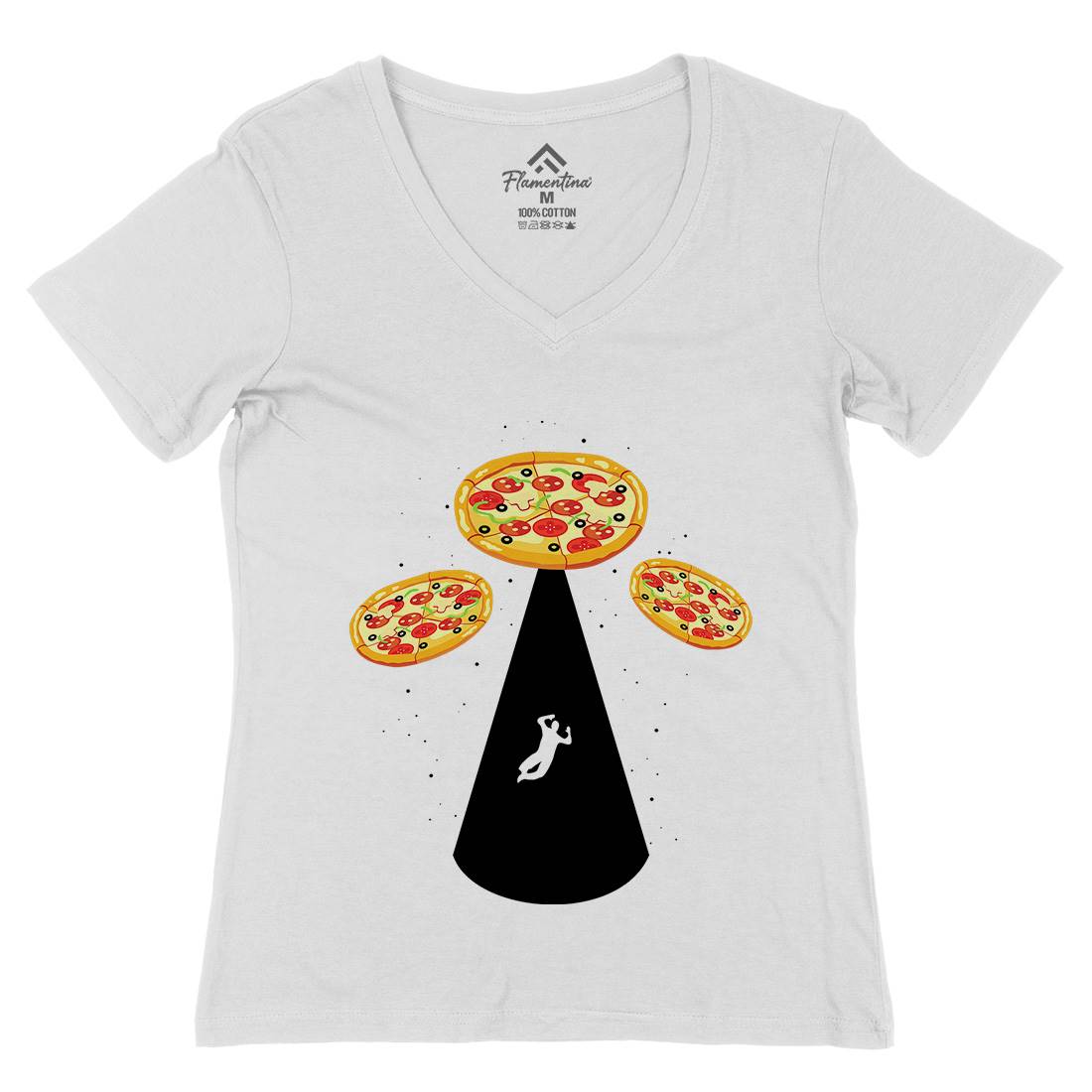 Pizza Ufo Womens Organic V-Neck T-Shirt Food B068