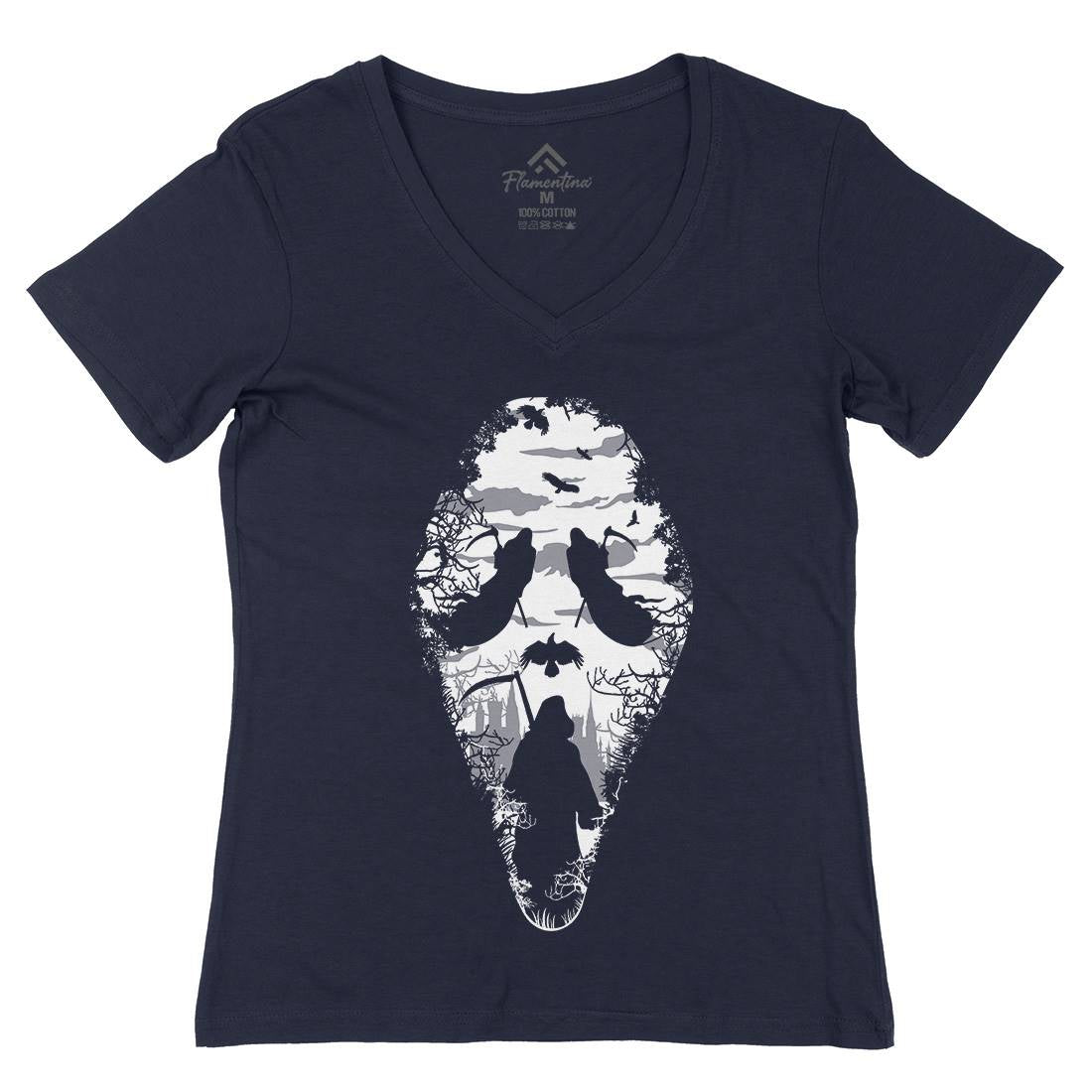 Reaper Womens Organic V-Neck T-Shirt Horror B070