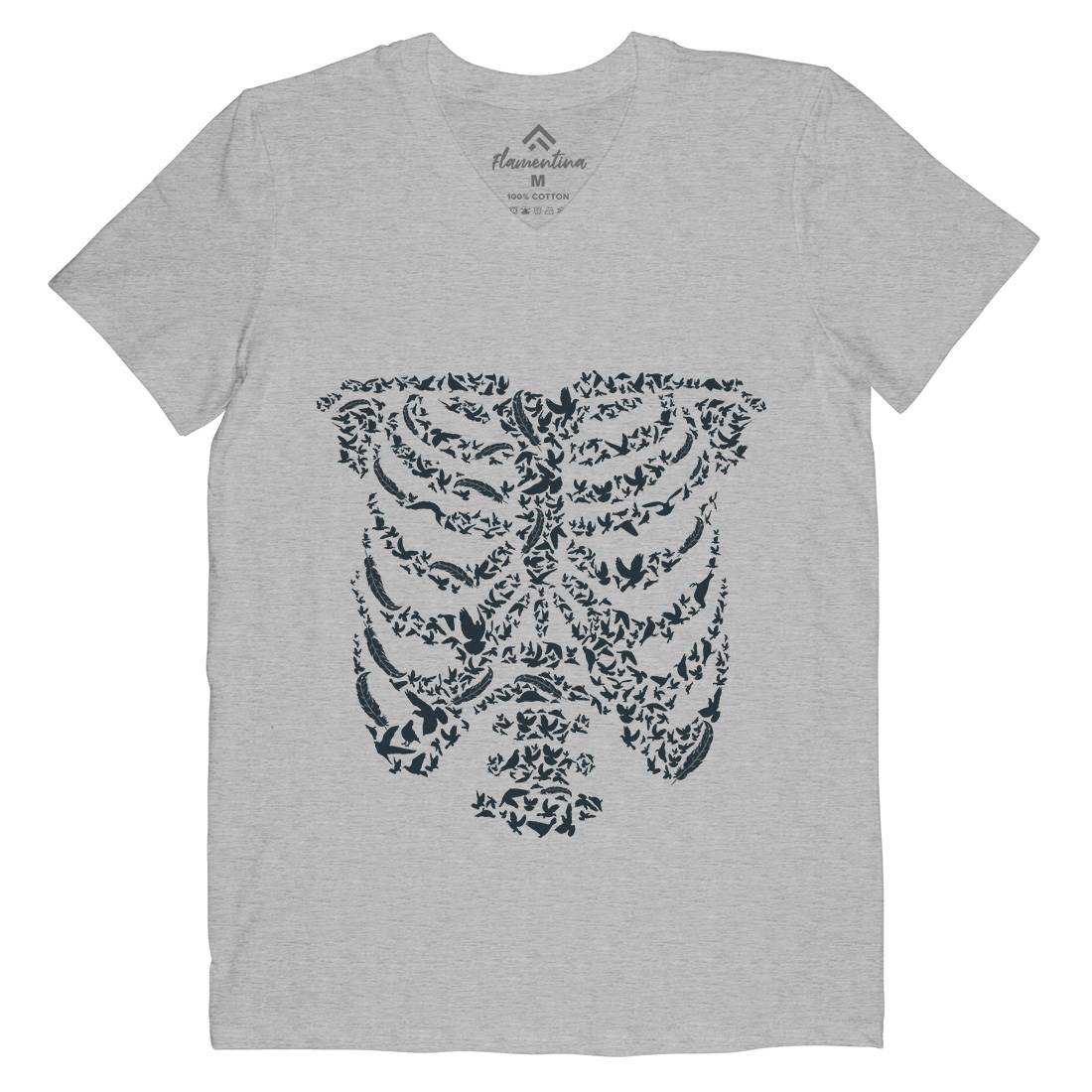 Ribcage Bird Mens Organic V-Neck T-Shirt Animals B073