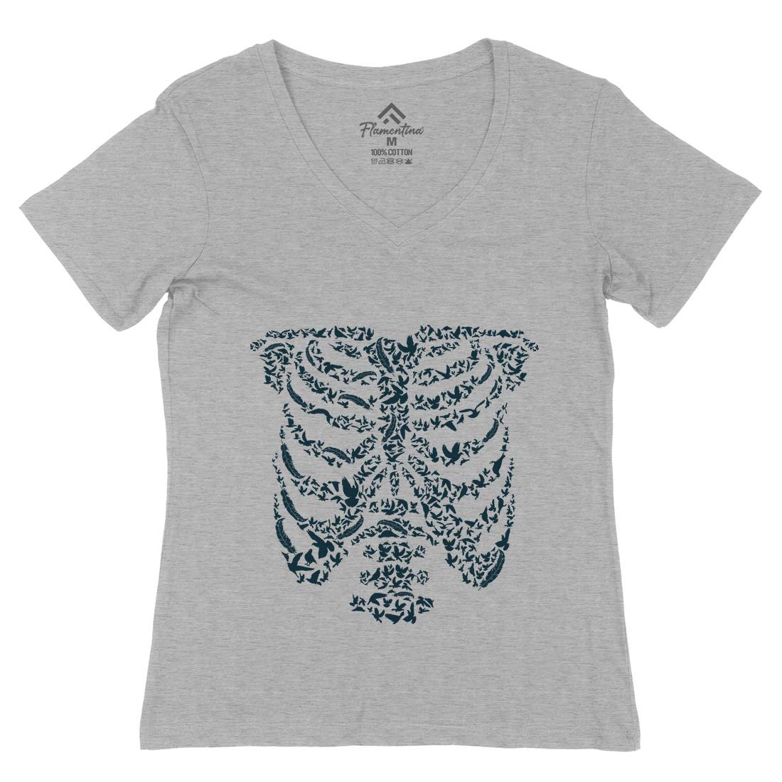 Ribcage Bird Womens Organic V-Neck T-Shirt Animals B073