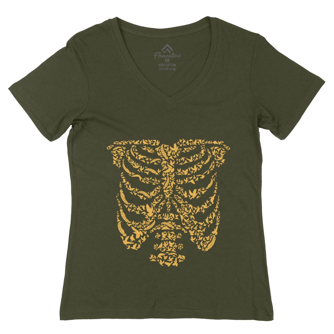 Ribcage Bird Womens Organic V-Neck T-Shirt Animals B073