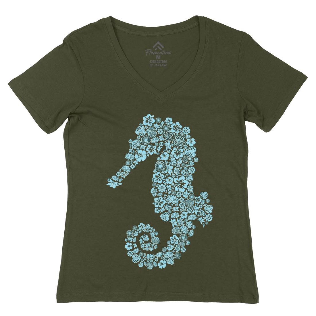 Sea Horse Womens Organic V-Neck T-Shirt Navy B075