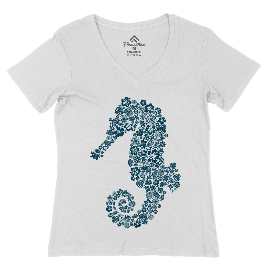Sea Horse Womens Organic V-Neck T-Shirt Navy B075