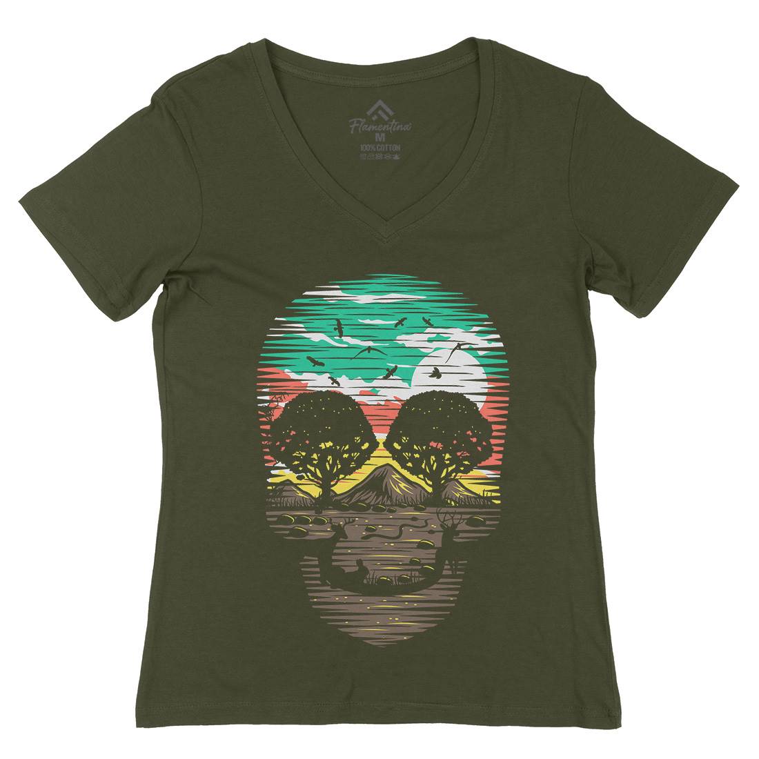 Skull Nature Womens Organic V-Neck T-Shirt Nature B079