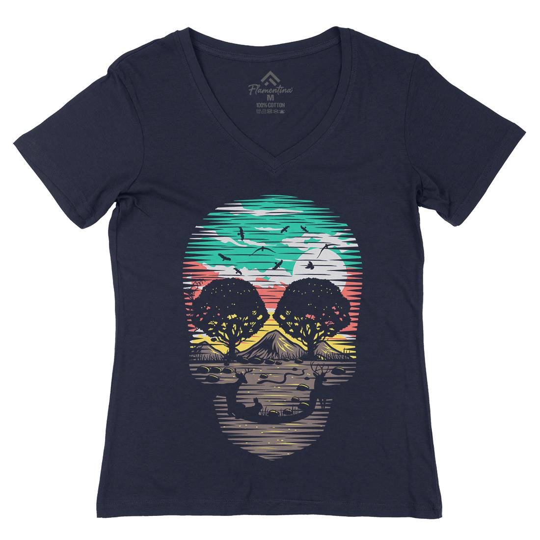 Skull Nature Womens Organic V-Neck T-Shirt Nature B079