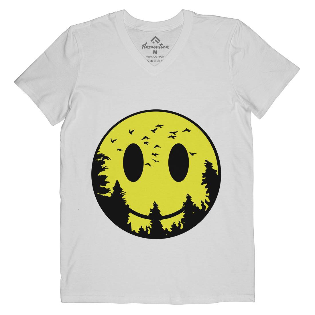 Smile Moon Mens V-Neck T-Shirt Retro B081