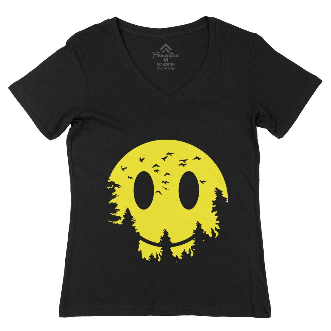 Smile Moon Womens Organic V-Neck T-Shirt Retro B081