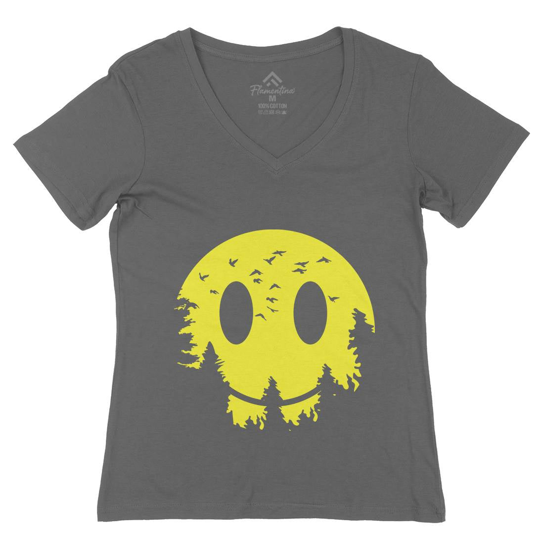 Smile Moon Womens Organic V-Neck T-Shirt Retro B081