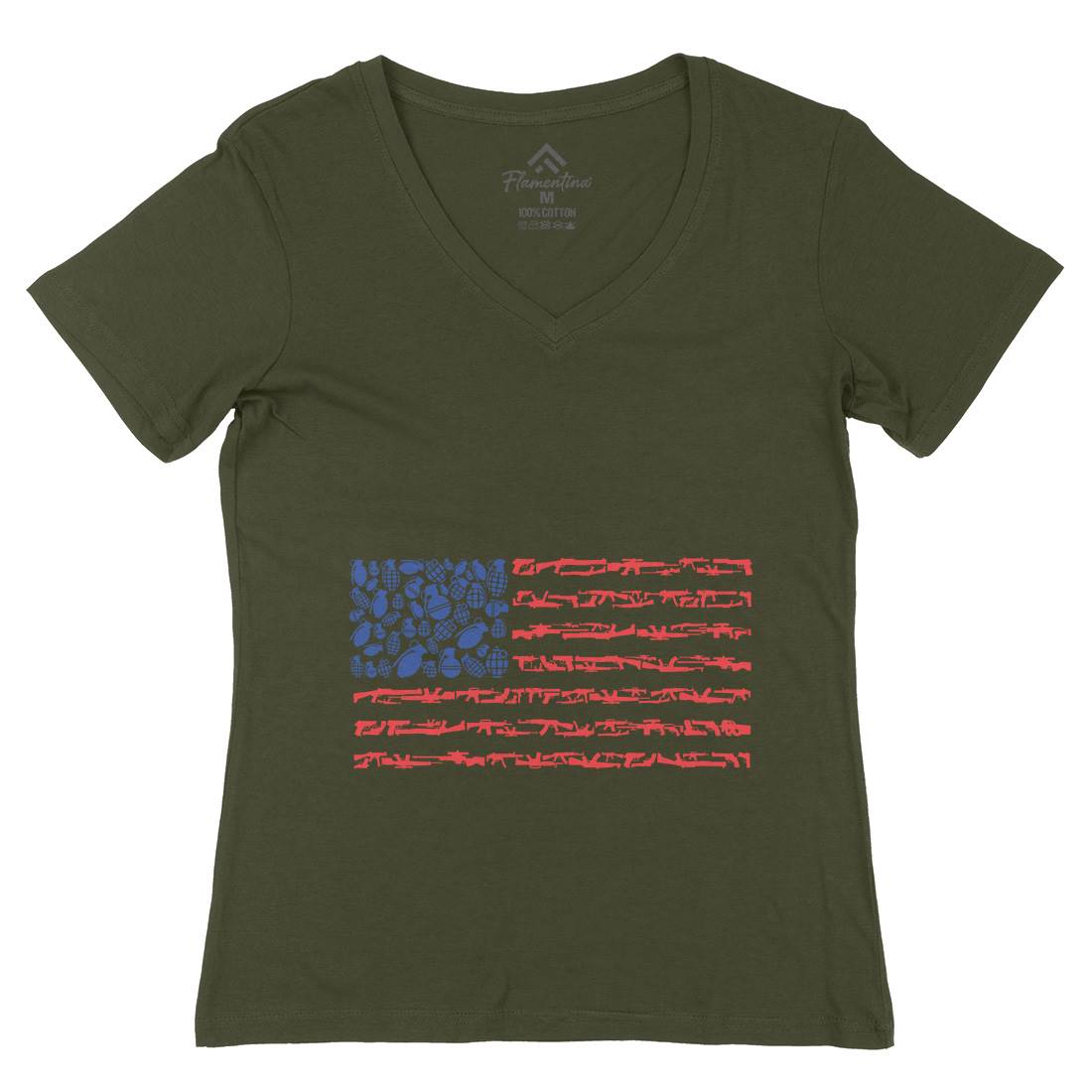 Weapon Flag Womens Organic V-Neck T-Shirt Army B094