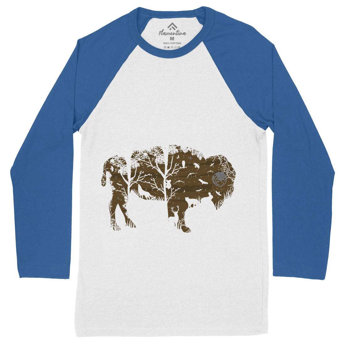 Wild Bison Mens Long Sleeve Baseball T-Shirt Animals B095