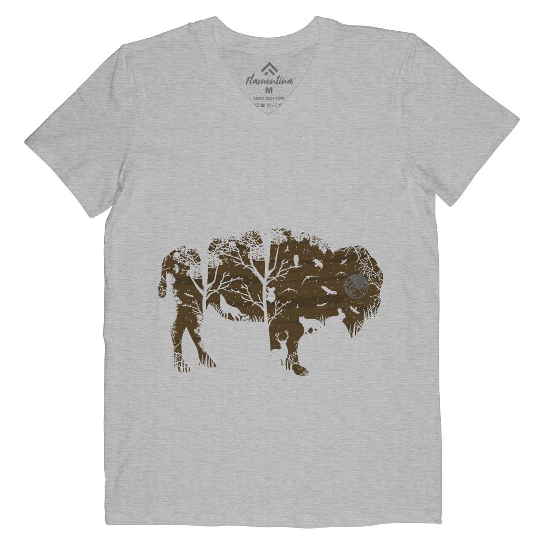 Wild Bison Mens Organic V-Neck T-Shirt Animals B095
