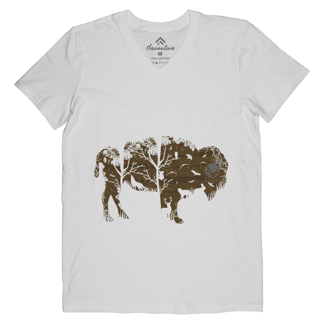 Wild Bison Mens V-Neck T-Shirt Animals B095