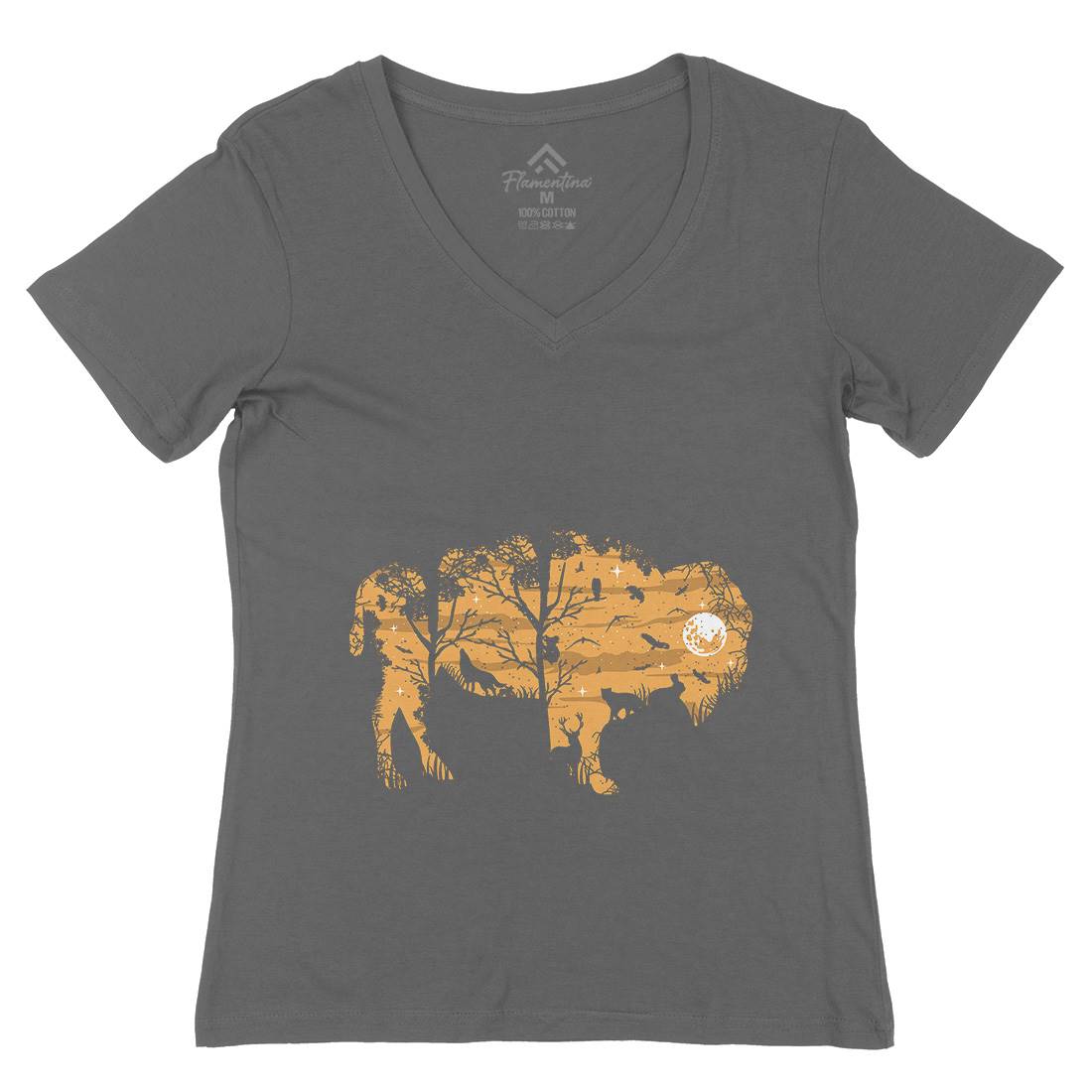 Wild Bison Womens Organic V-Neck T-Shirt Animals B095