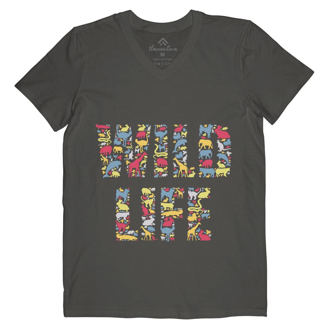 Wild Life Mens V-Neck T-Shirt Animals B096