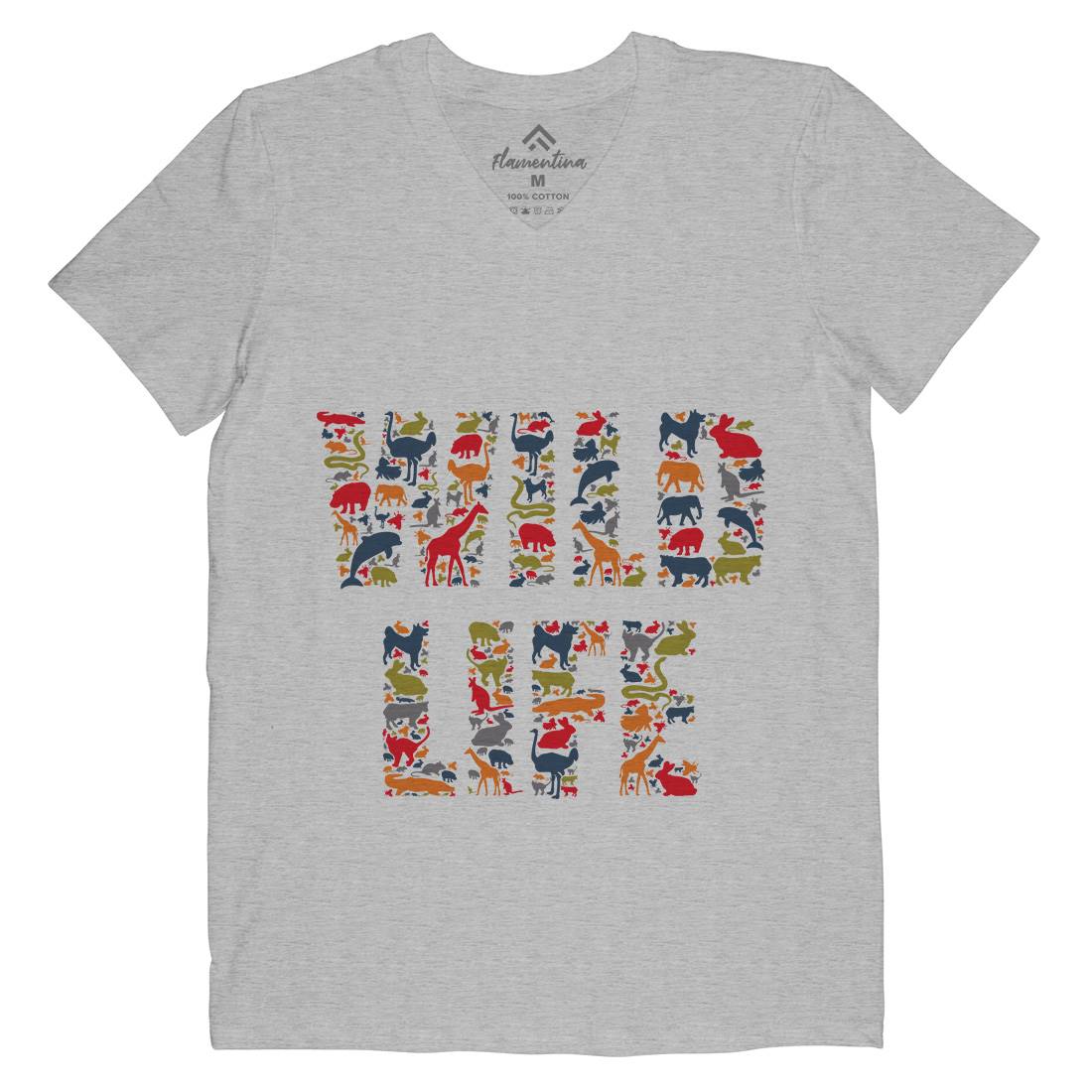Wild Life Mens V-Neck T-Shirt Animals B096