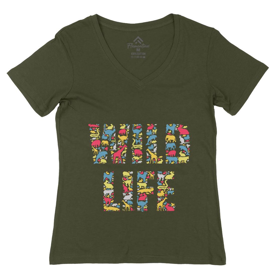 Wild Life Womens Organic V-Neck T-Shirt Animals B096