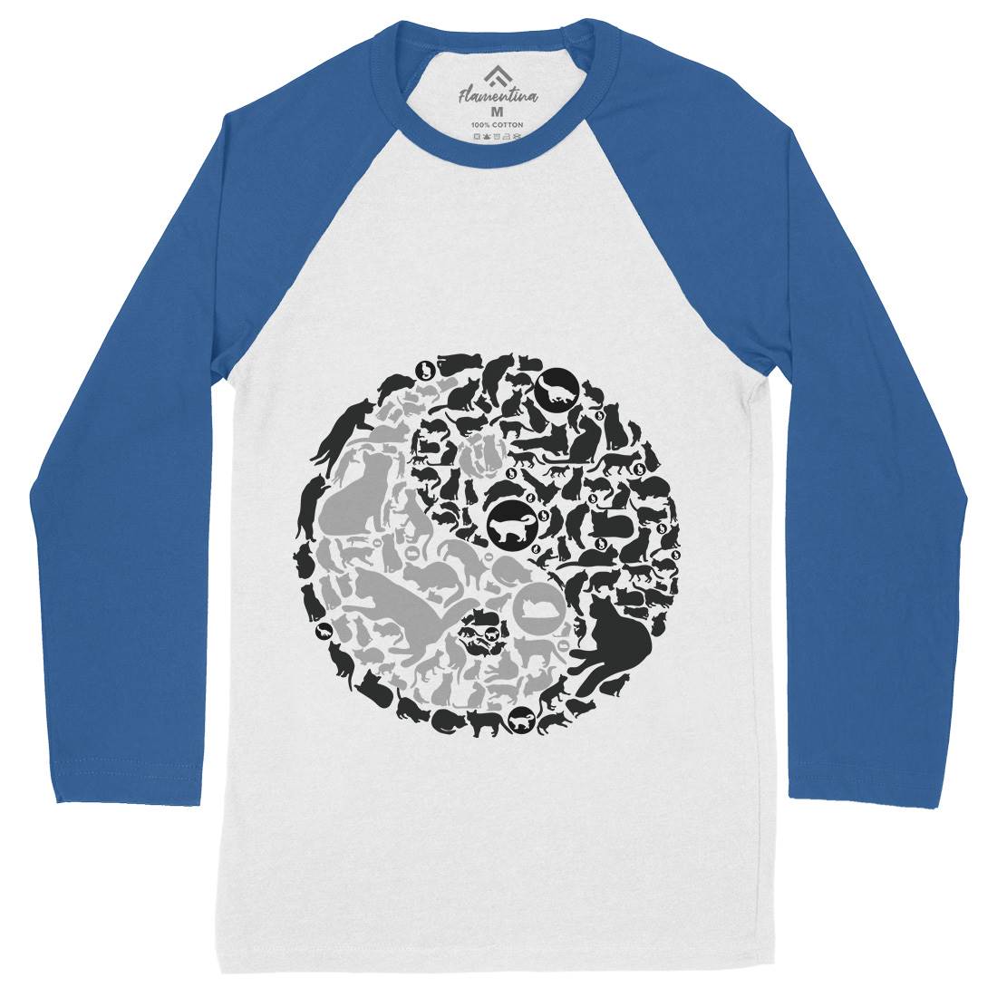 Yin Yang Cats Mens Long Sleeve Baseball T-Shirt Animals B097