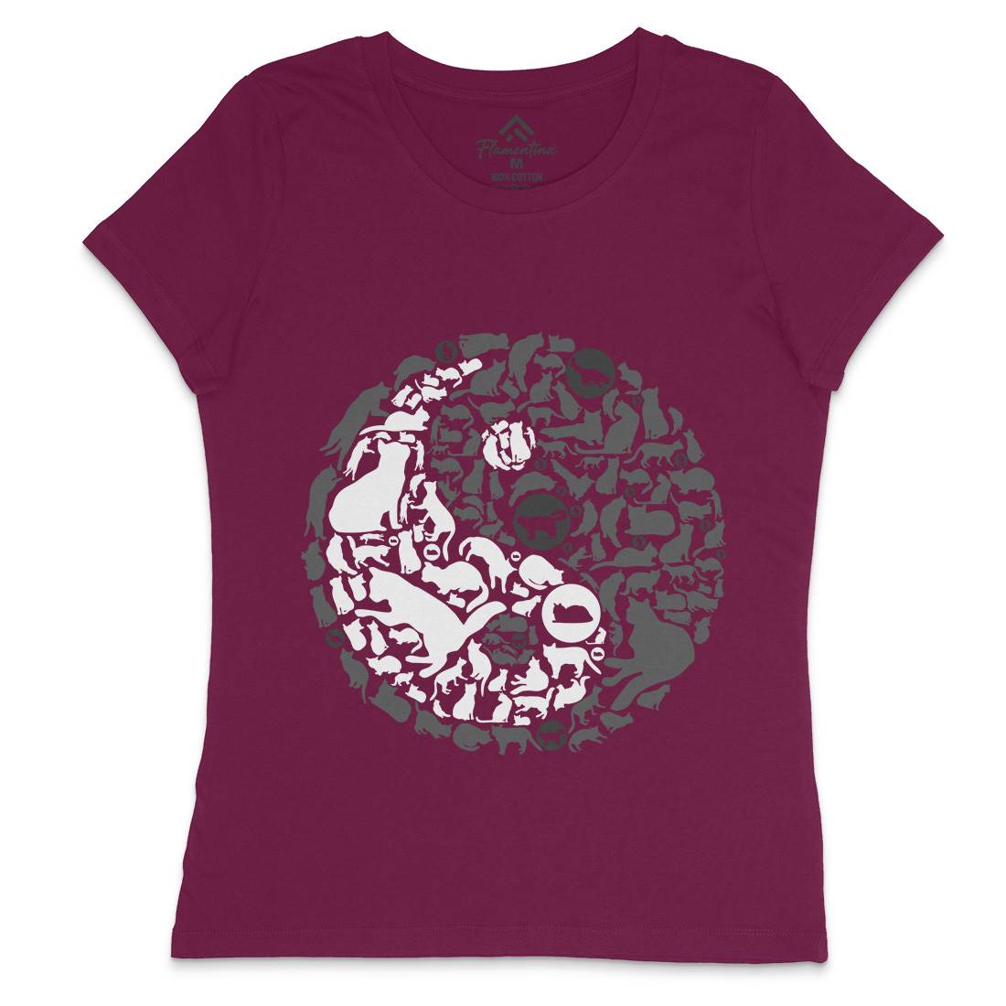 Yin Yang Cats Womens Crew Neck T-Shirt Animals B097