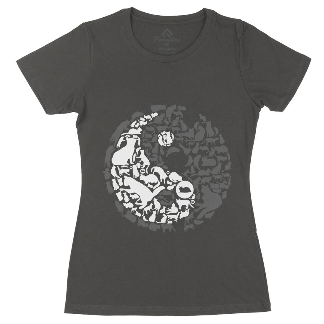 Yin Yang Cats Womens Organic Crew Neck T-Shirt Animals B097