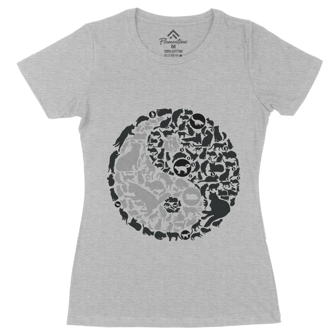 Yin Yang Cats Womens Organic Crew Neck T-Shirt Animals B097