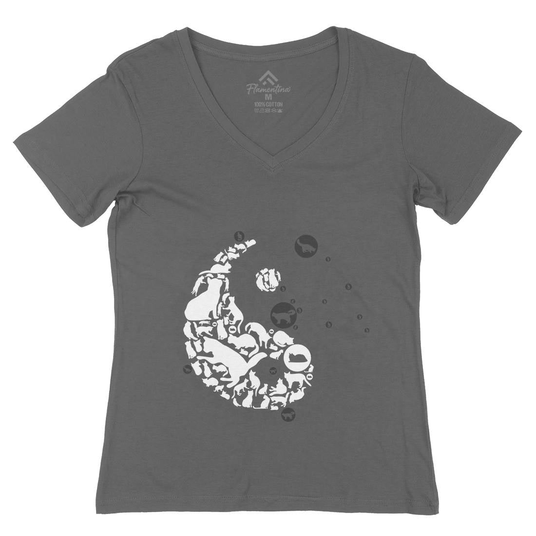 Yin Yang Cats Womens Organic V-Neck T-Shirt Animals B097