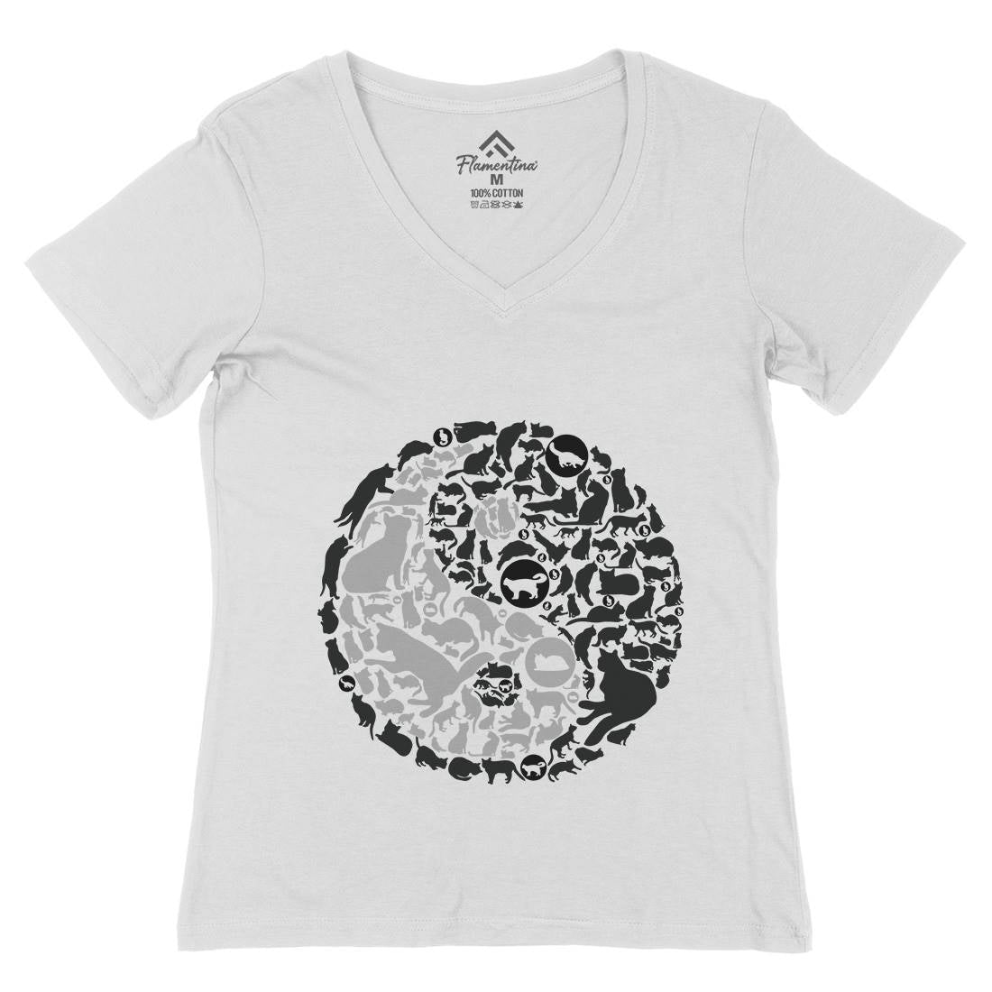 Yin Yang Cats Womens Organic V-Neck T-Shirt Animals B097