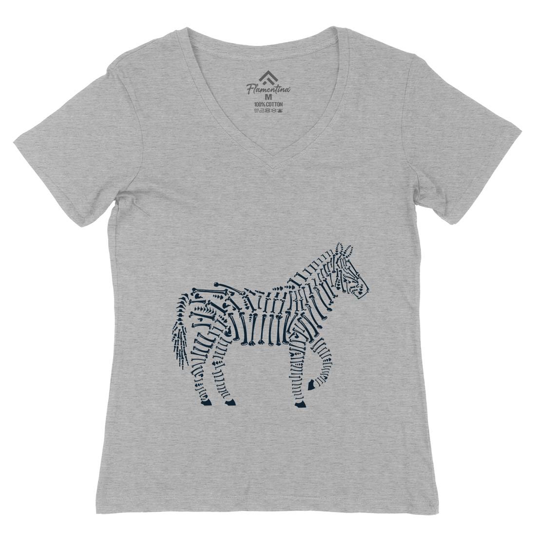 Zebra Bones Womens Organic V-Neck T-Shirt Animals B098