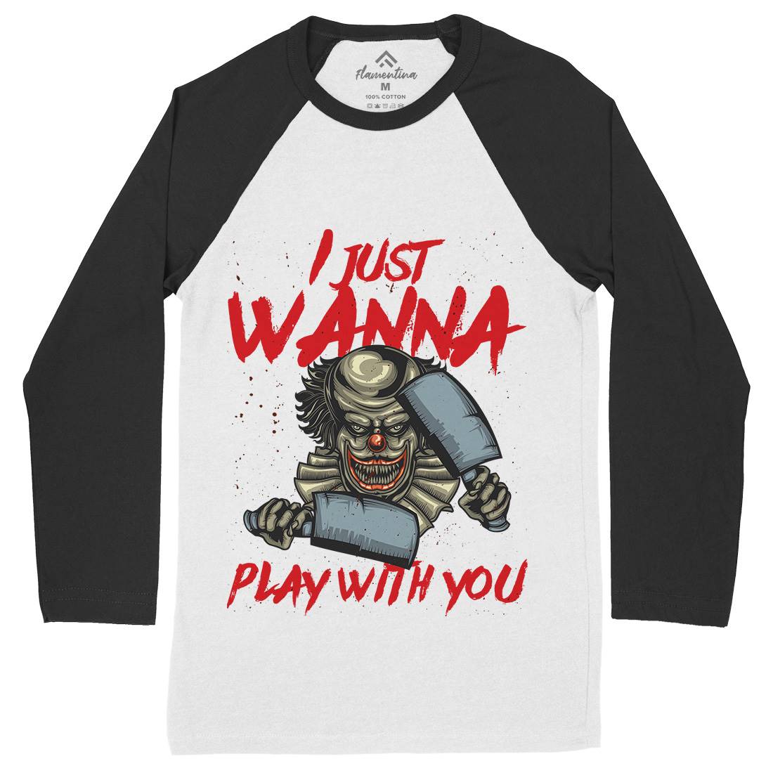 Clown Mens Long Sleeve Baseball T-Shirt Horror B115