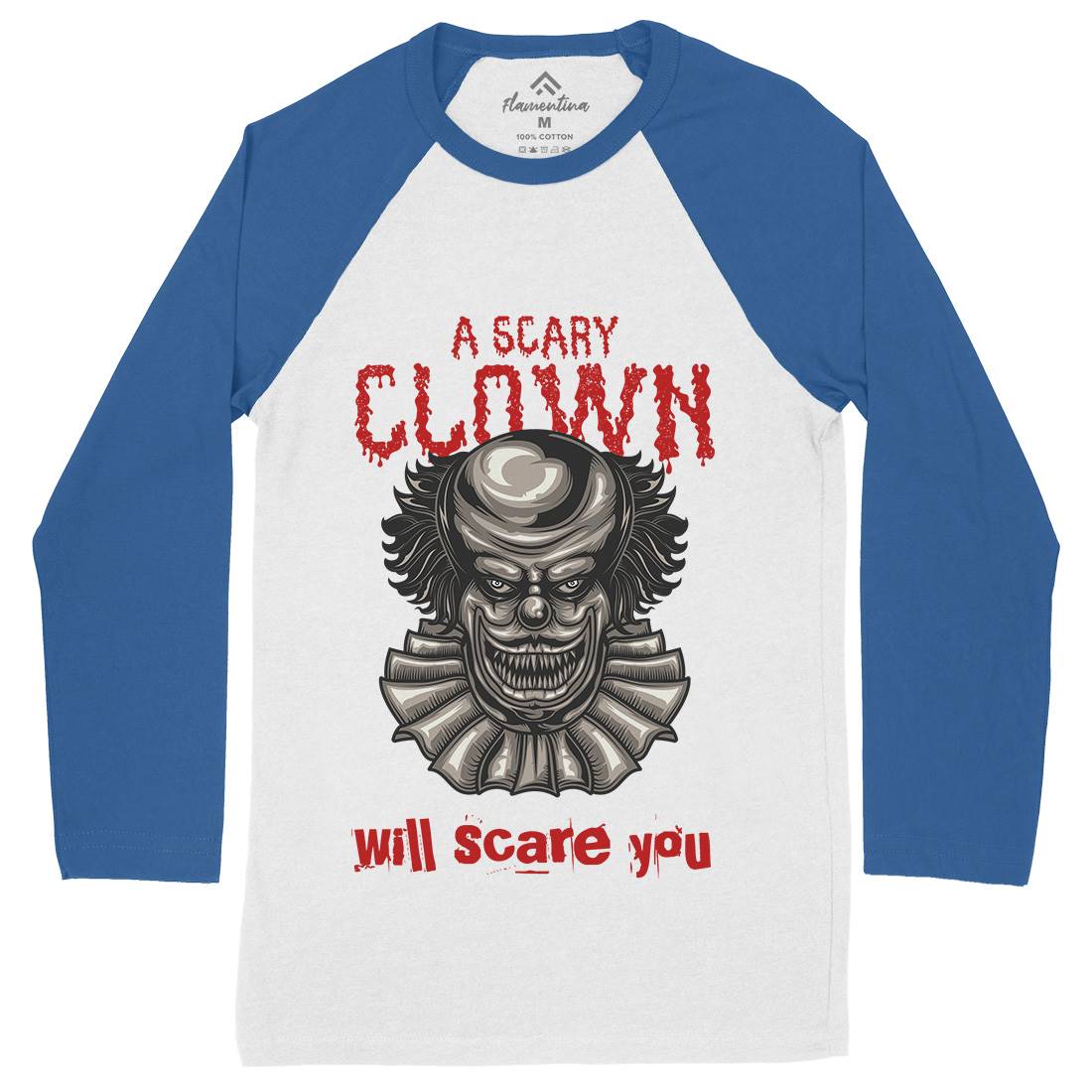 Clown Mens Long Sleeve Baseball T-Shirt Horror B116