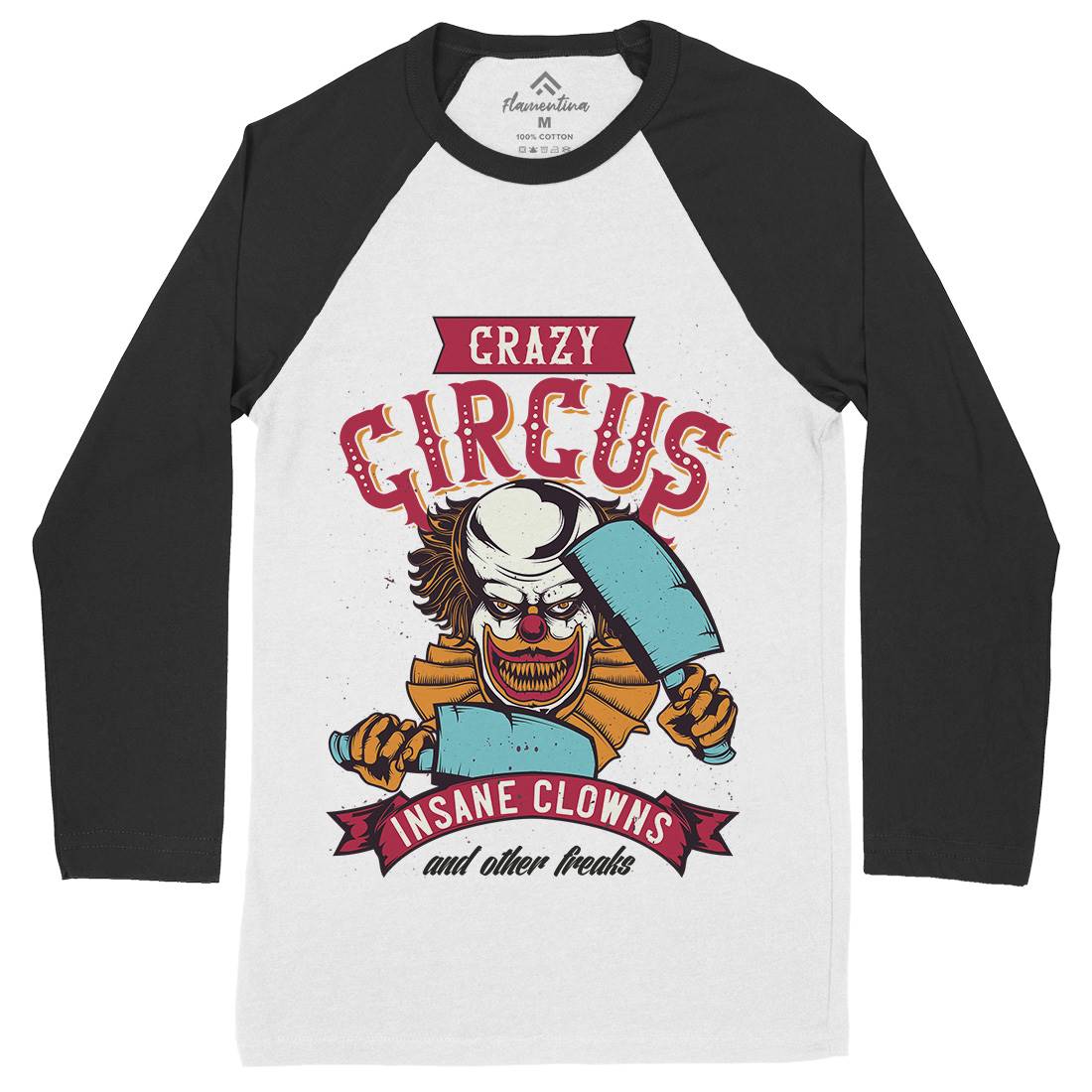Clown Mens Long Sleeve Baseball T-Shirt Horror B117
