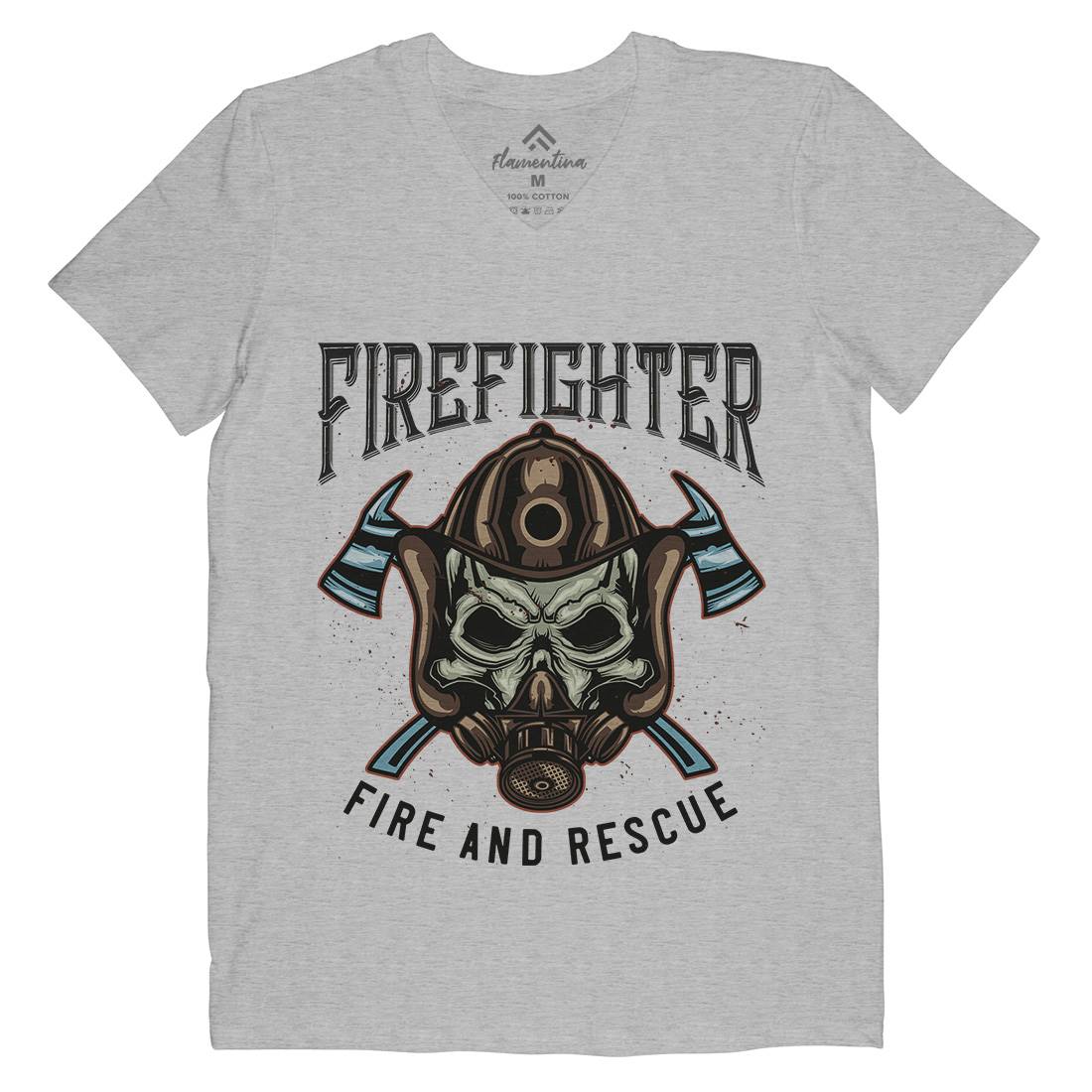 Fire Fighter Mens Organic V-Neck T-Shirt Firefighters B122