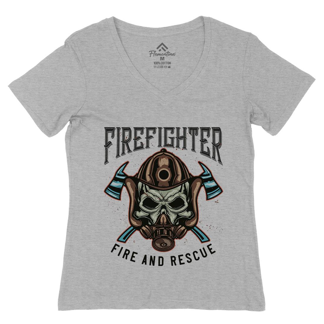 Fire Fighter Womens Organic V-Neck T-Shirt Firefighters B122