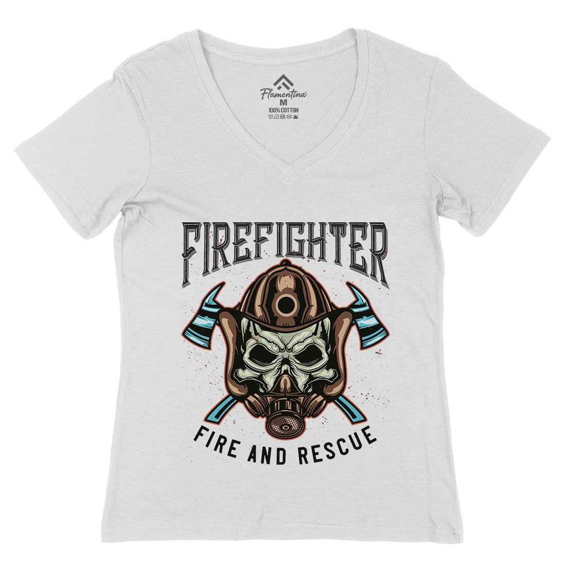 Fire Fighter Womens Organic V-Neck T-Shirt Firefighters B122