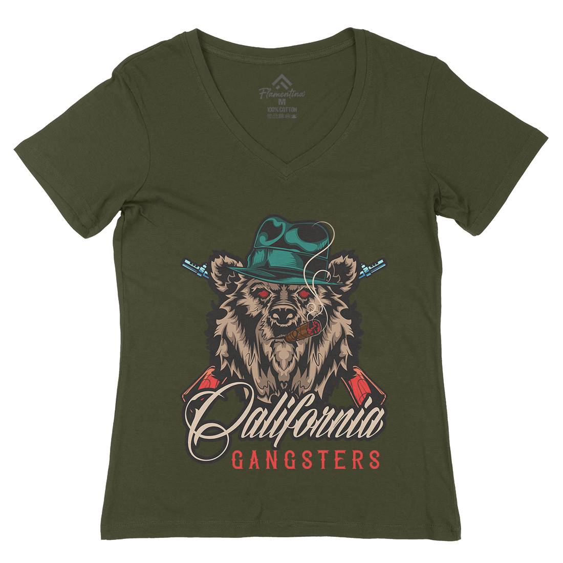 Gangster Womens Organic V-Neck T-Shirt American B126