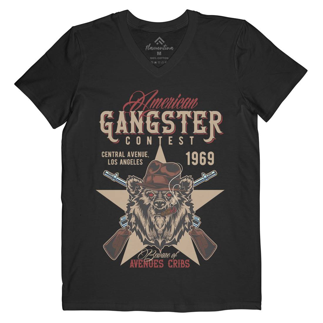 Gangster Mens Organic V-Neck T-Shirt American B128