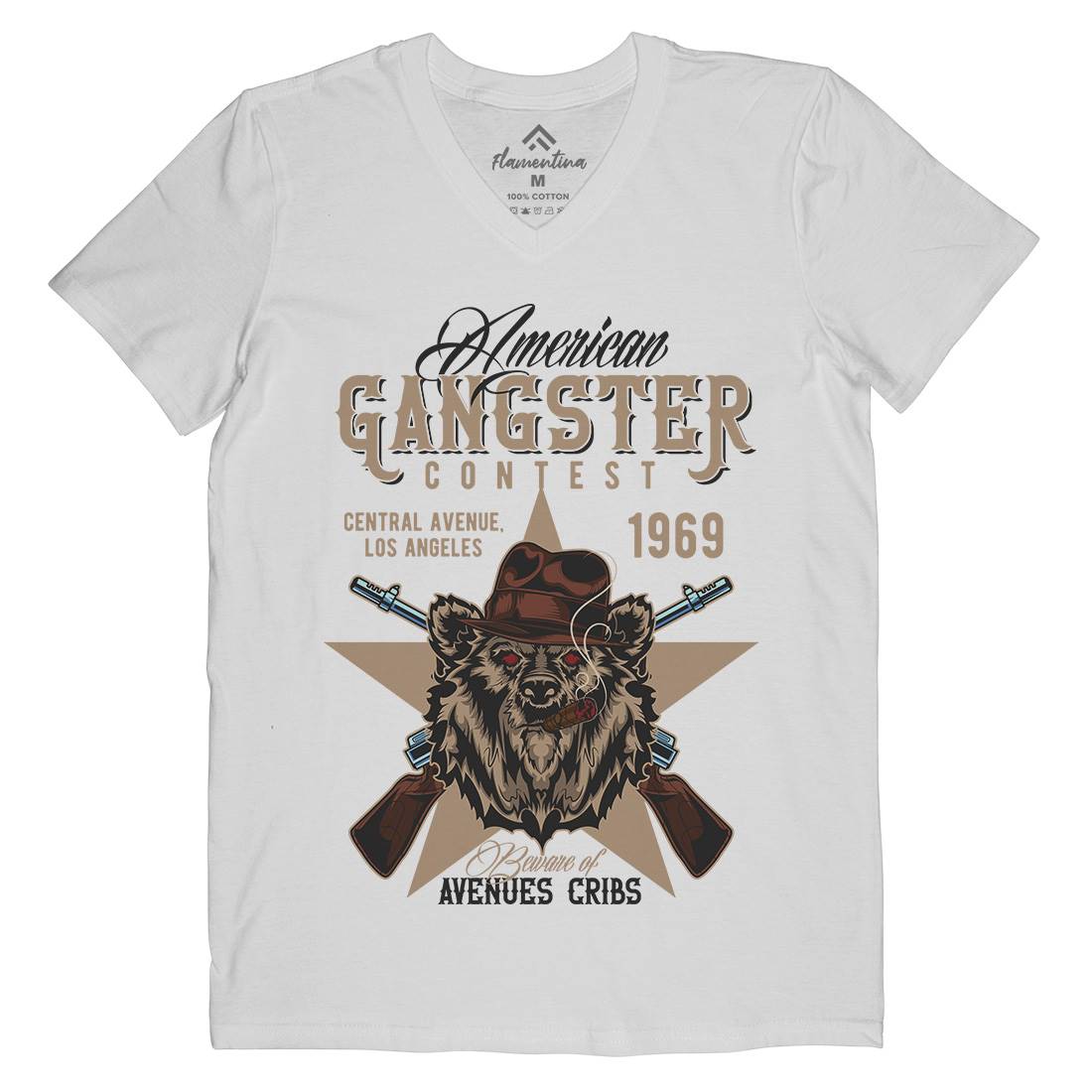 Gangster Mens Organic V-Neck T-Shirt American B128