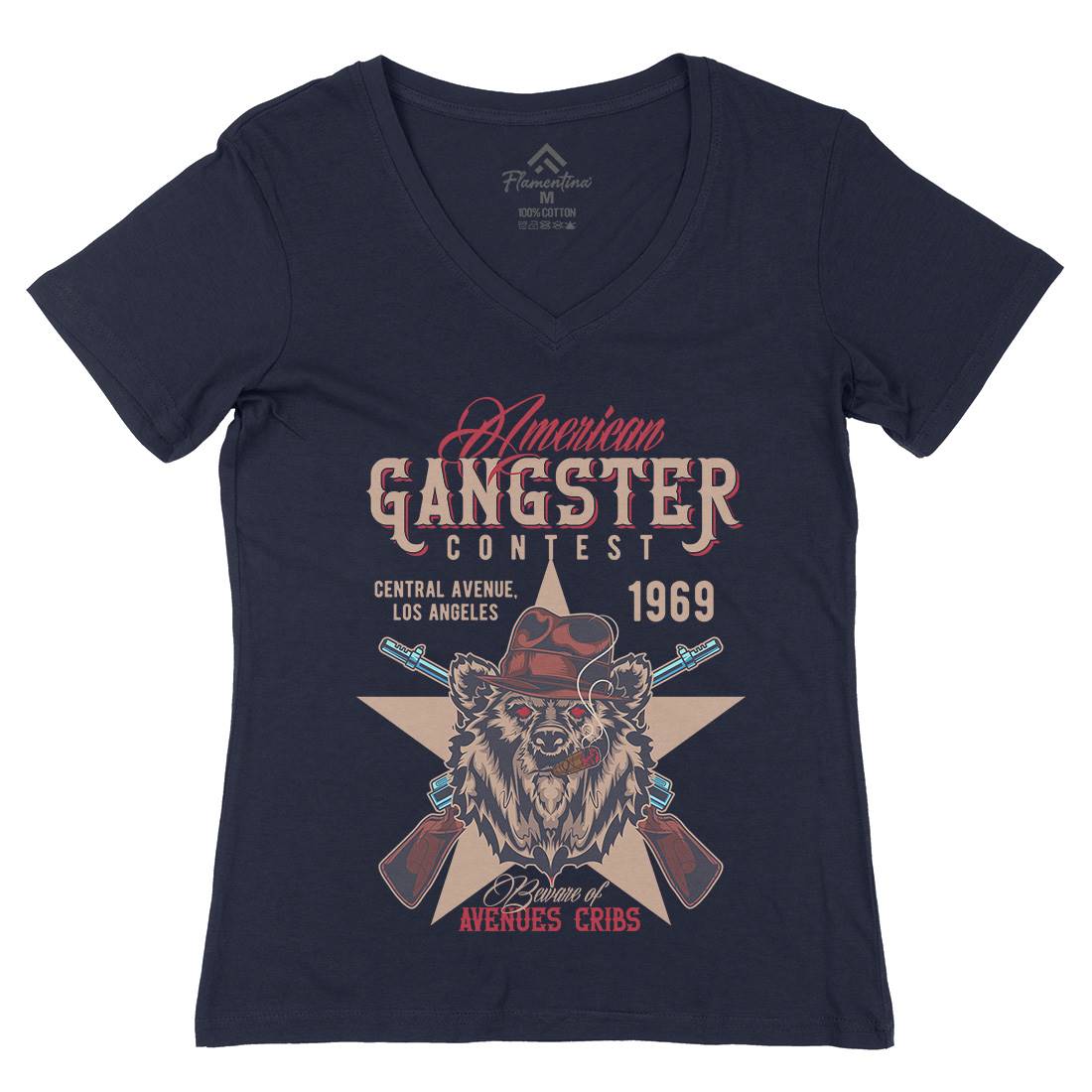 Gangster Womens Organic V-Neck T-Shirt American B128