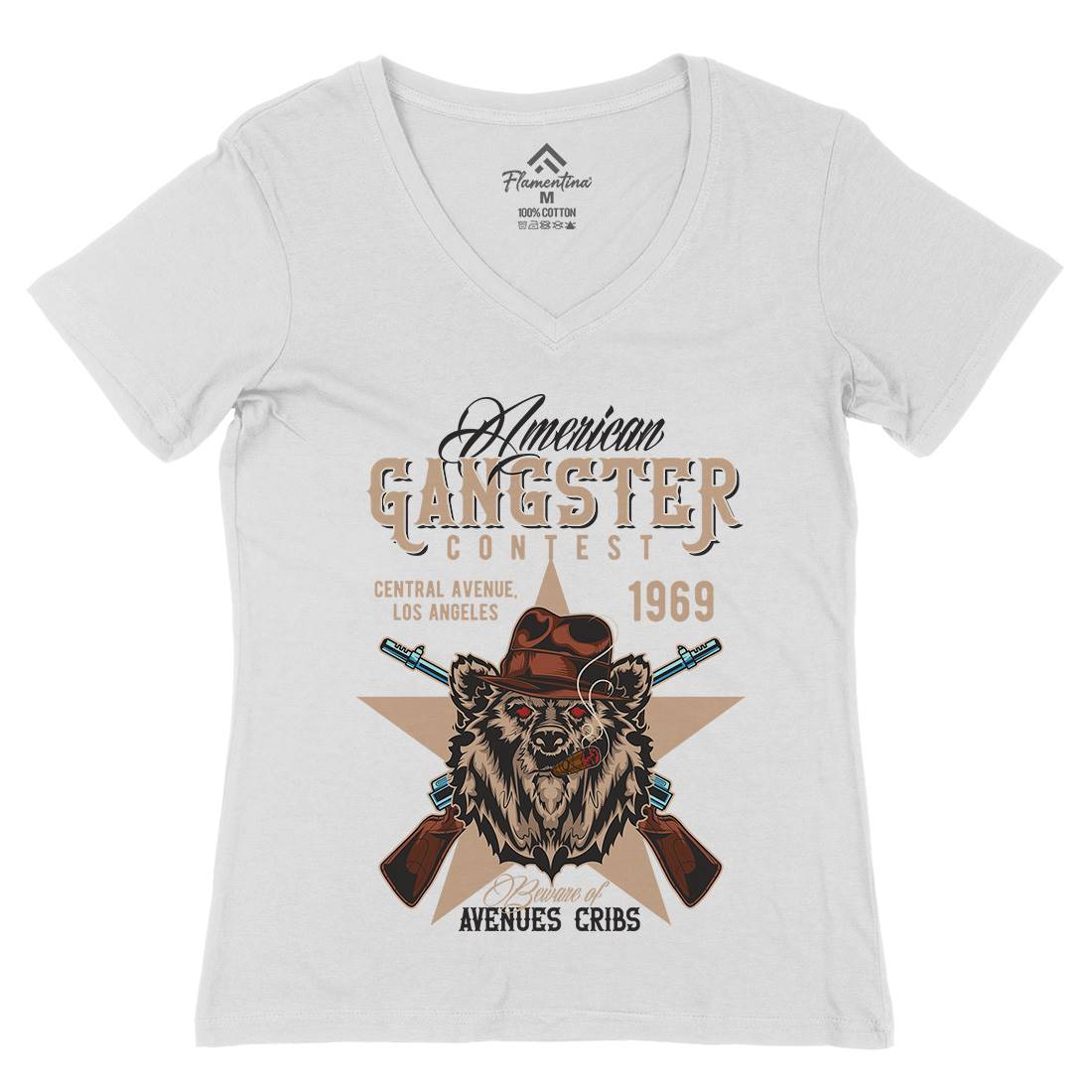 Gangster Womens Organic V-Neck T-Shirt American B128